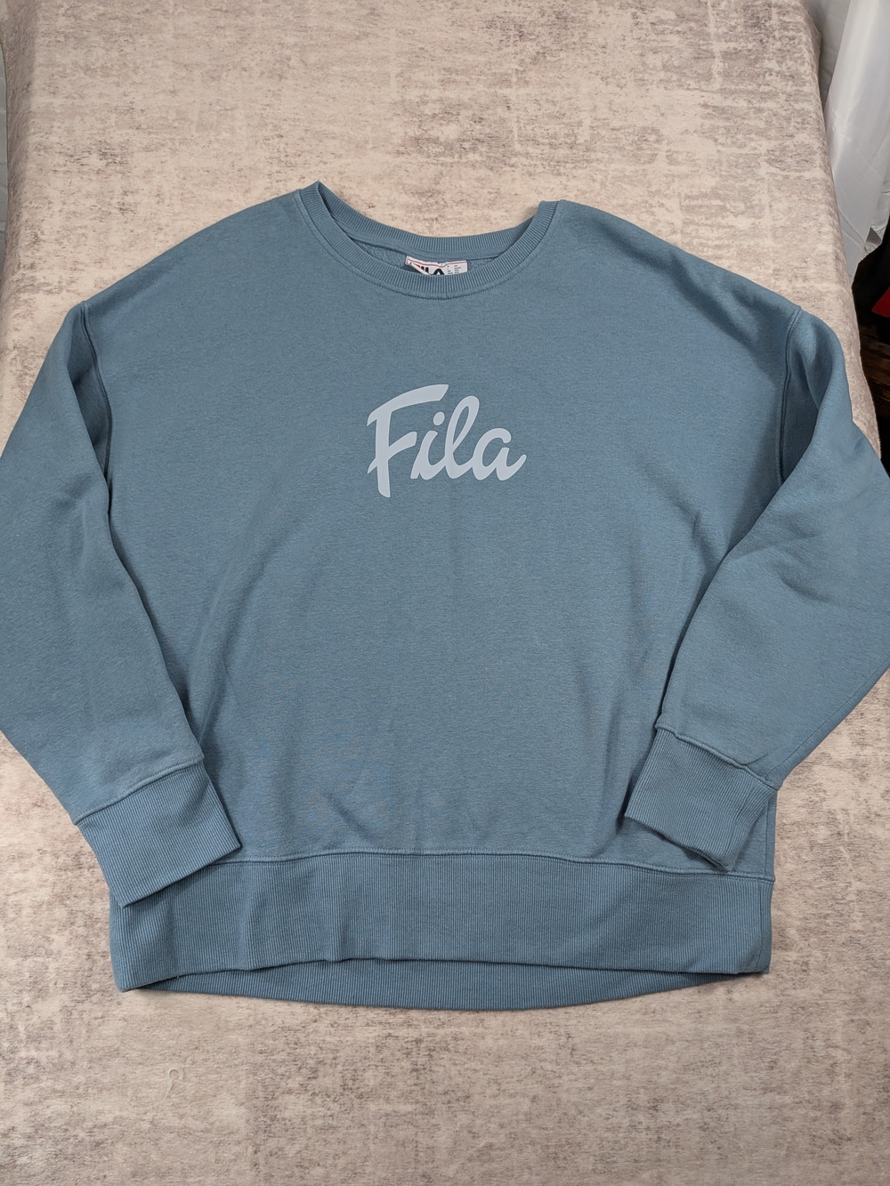 Fila Dust Blue Crewneck Sweatshirt Script Logo Oversized Women's Size XXL